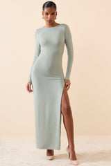 Long Sleeve Backless Maxi Dress in Smoke Green