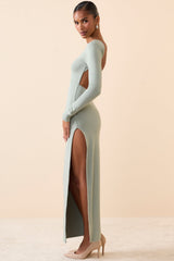 Long Sleeve Backless Maxi Dress in Smoke Green