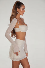 Embellished Long Sleeve Crop Top in Ivory