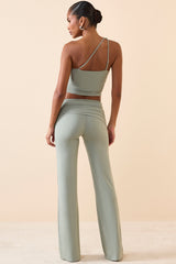 Mid-Rise Straight-Leg Trousers in Smoke Green