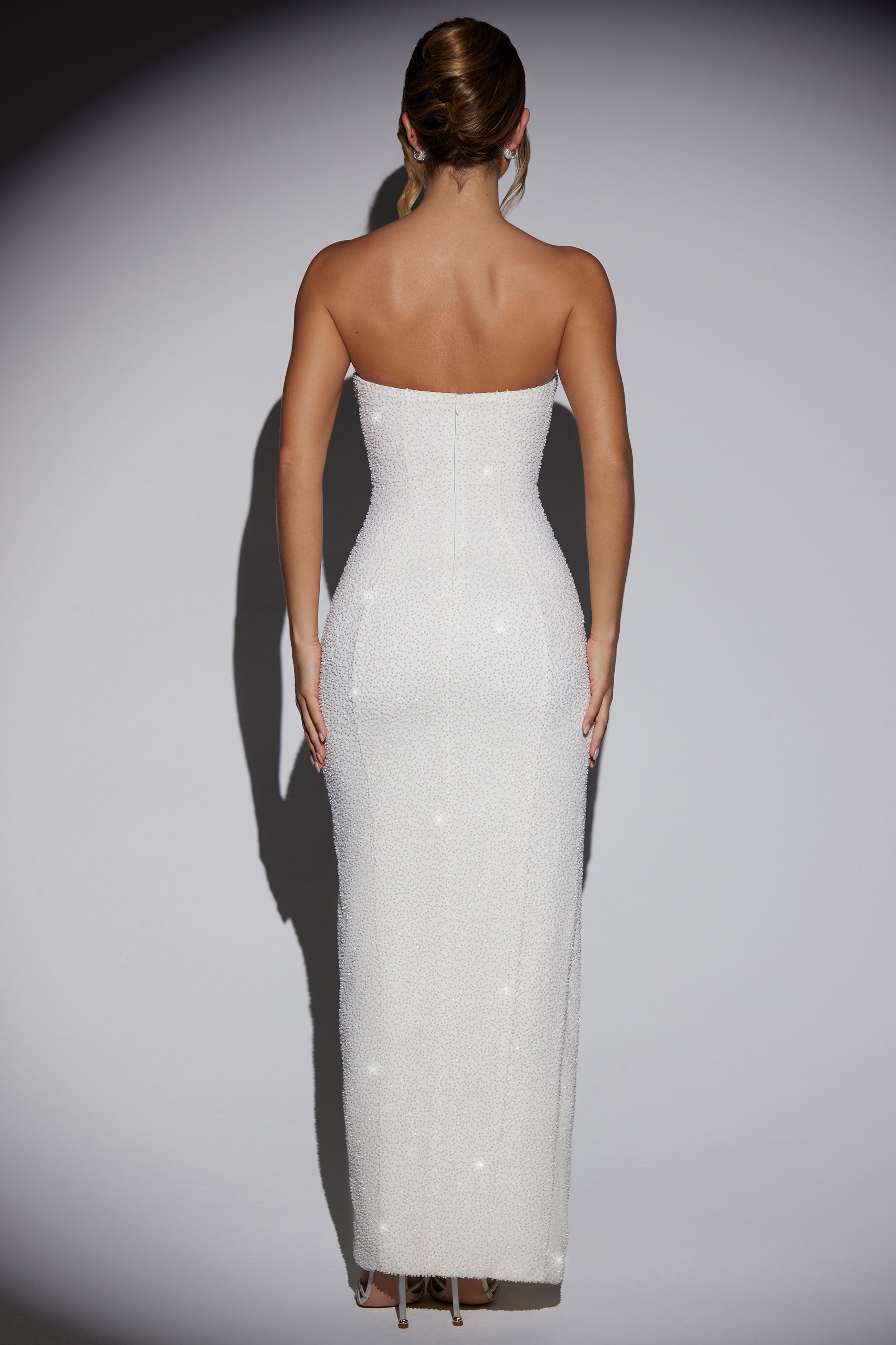 Embellished Bandeau Cowl Neck Maxi Dress in Snow