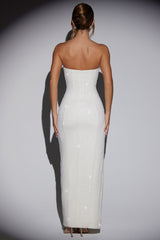Embellished Bandeau Cowl Neck Maxi Dress in Snow