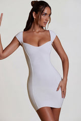 Sweetheart Neckline Cap Sleeve Mini Dress in White