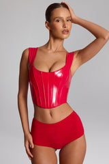Vinyl Lace-Up Corset Top in Fire Red