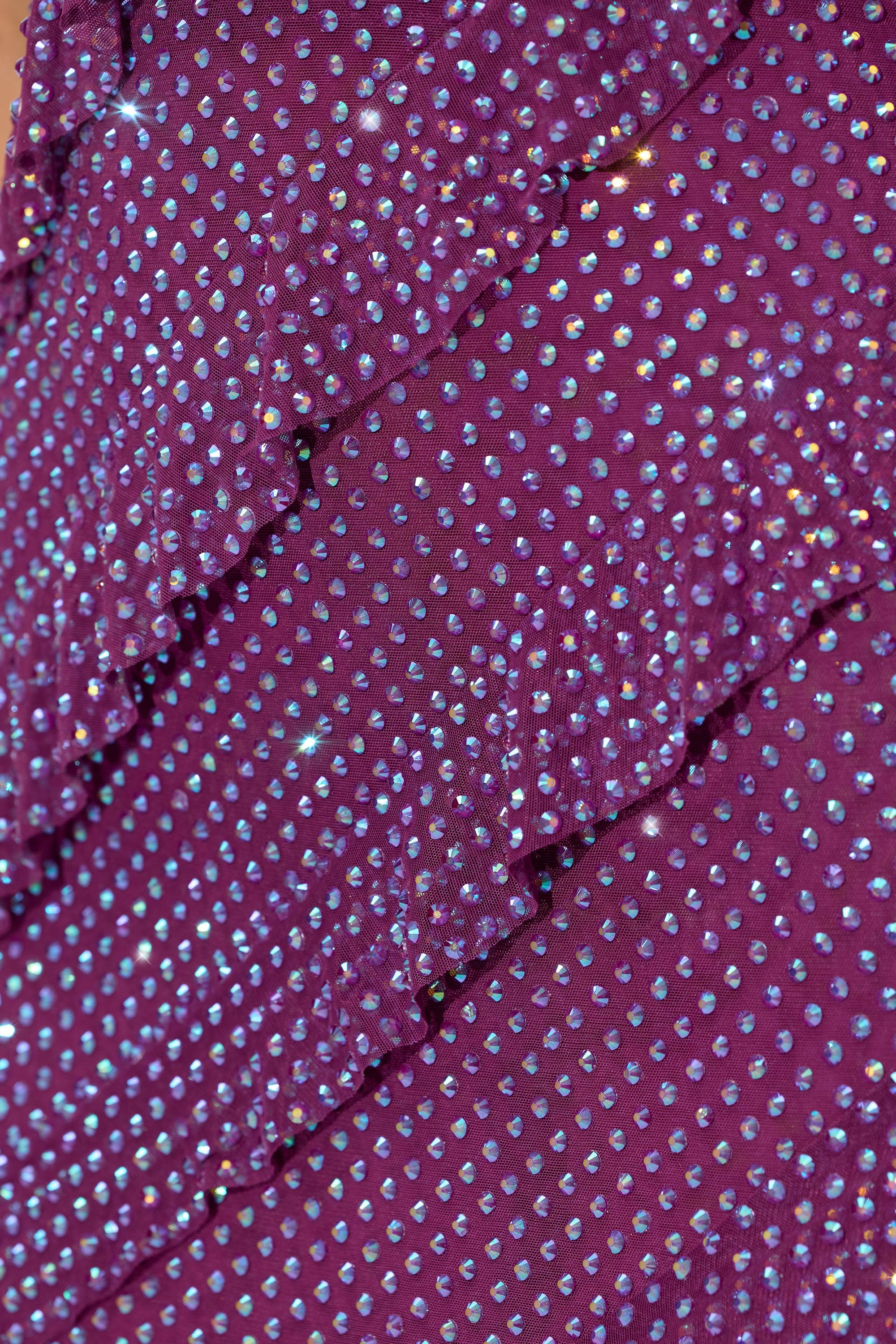 Embellished Bandeau Ruffle Maxi Dress in Plum