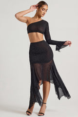Embellished Handkerchief Hem Skirt in Black