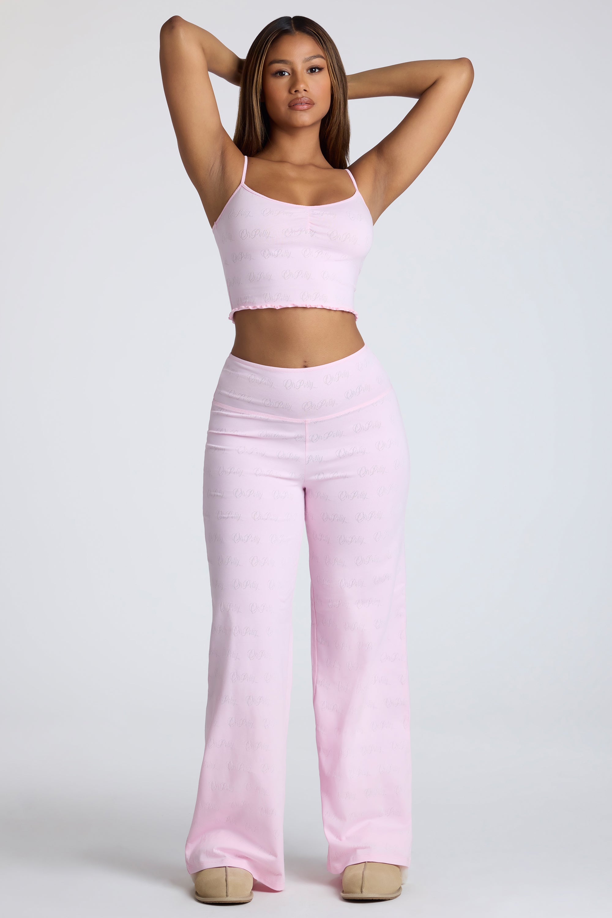 Strappy Ruched Pointelle Crop Top in Pink Lemonade