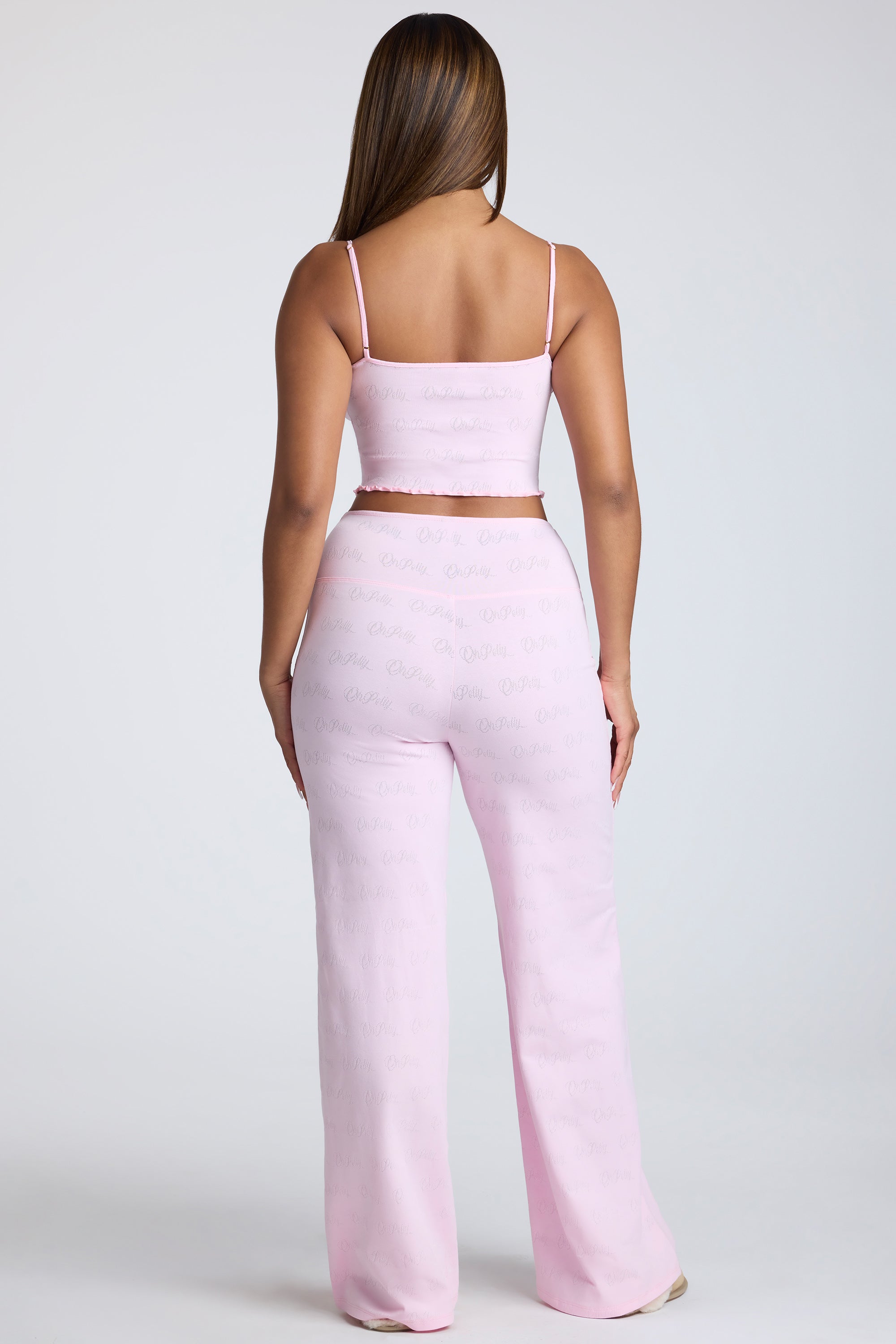 Strappy Ruched Pointelle Crop Top in Pink Lemonade