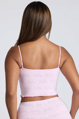Strappy Ruched Pointelle Crop Top in Pink Lemonade