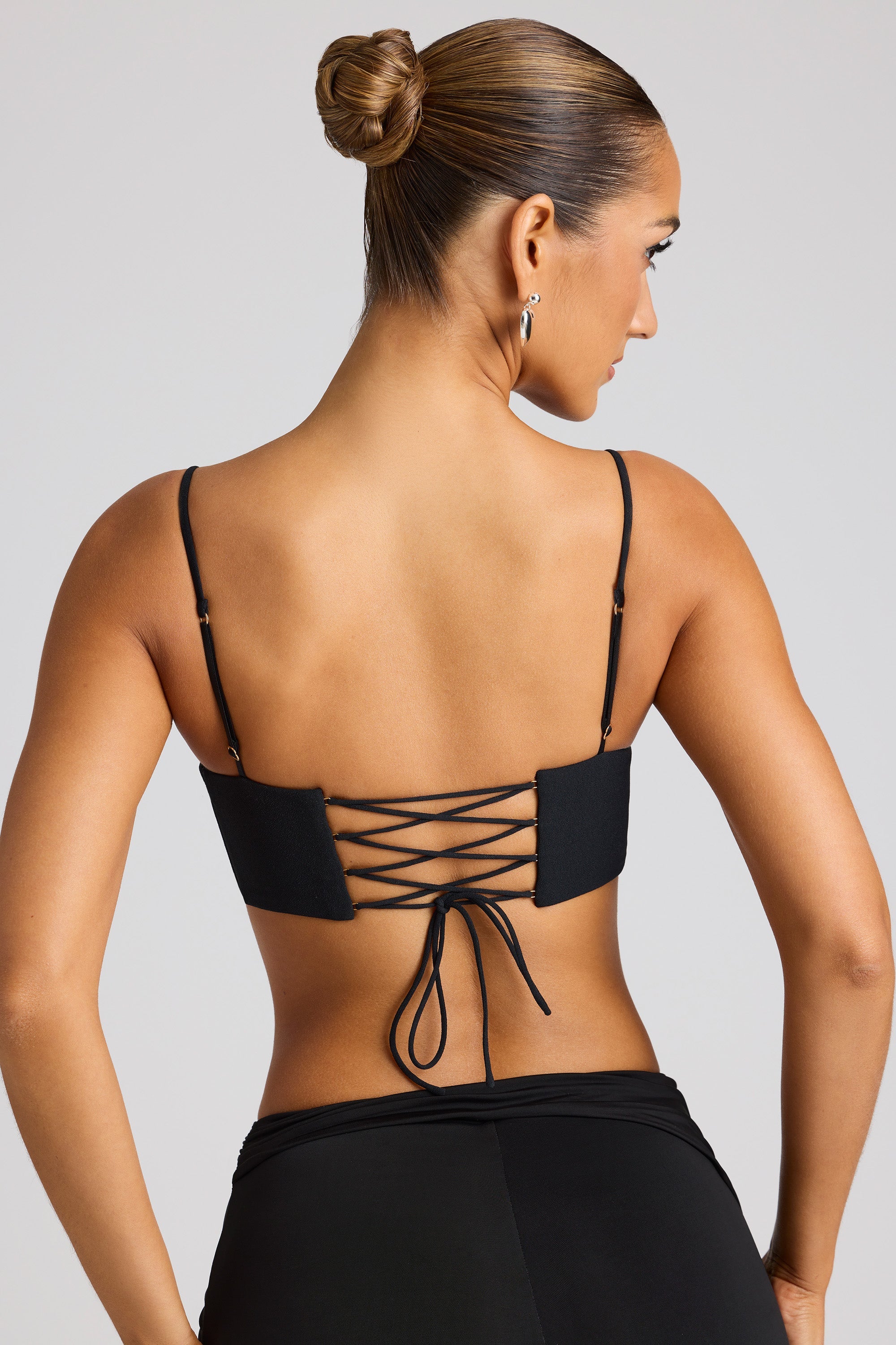 Embellished Statement Heart Shaped Crop Top in Black