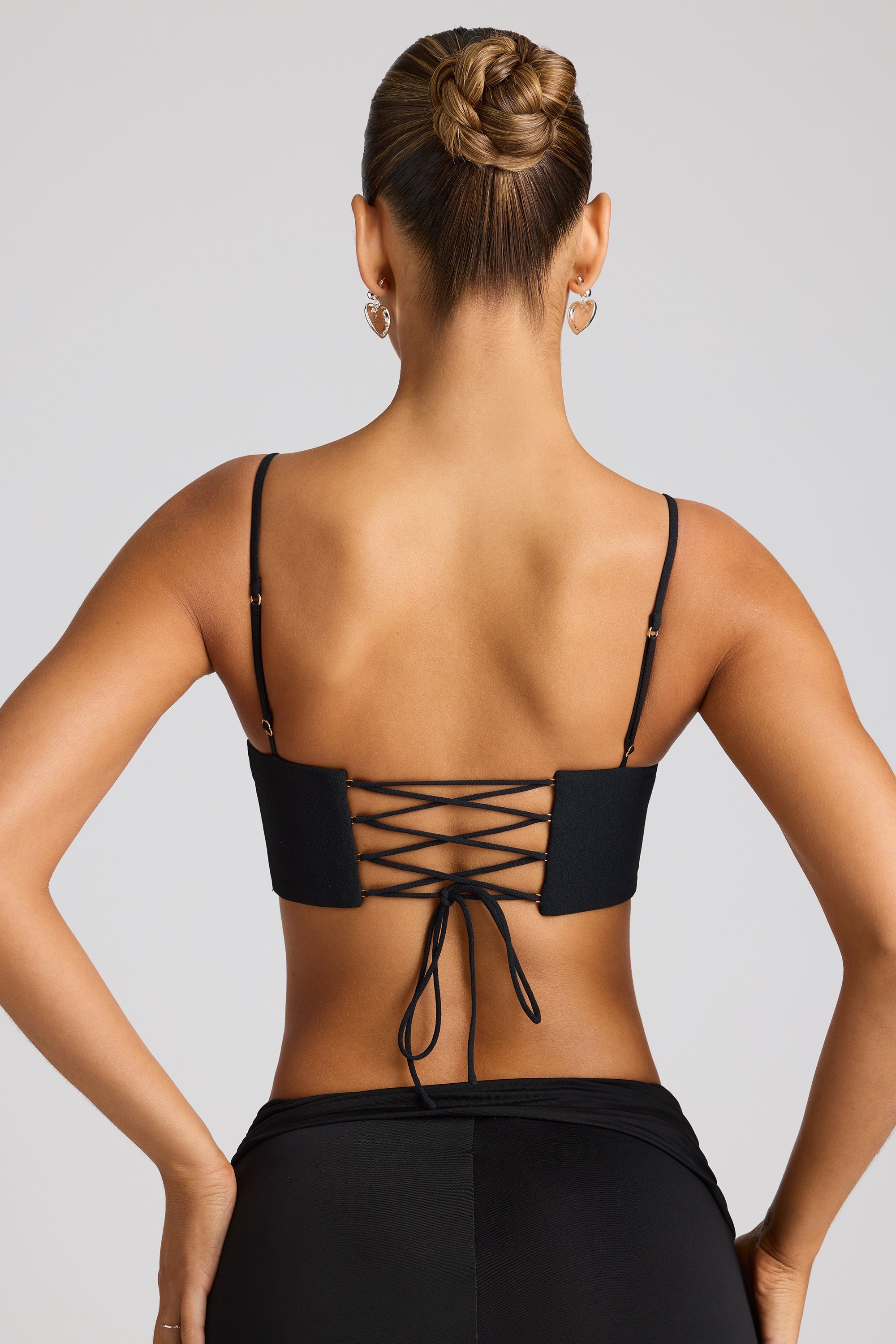 Embellished Statement Heart Shaped Crop Top in Black
