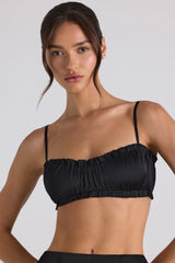 Ruffle-Trim Smocked Crop Top in Black