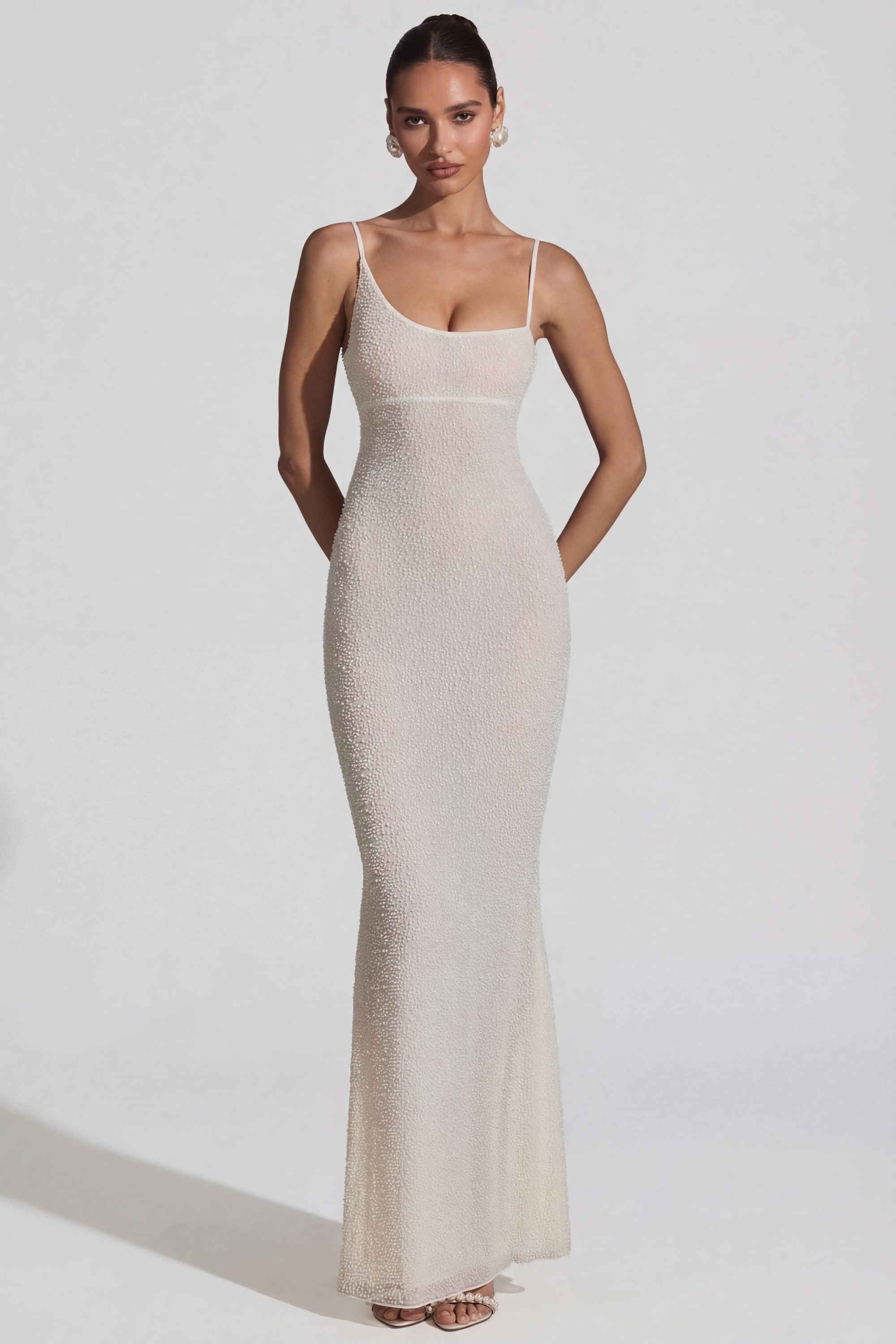 Embellished Backless Maxi Dress in White