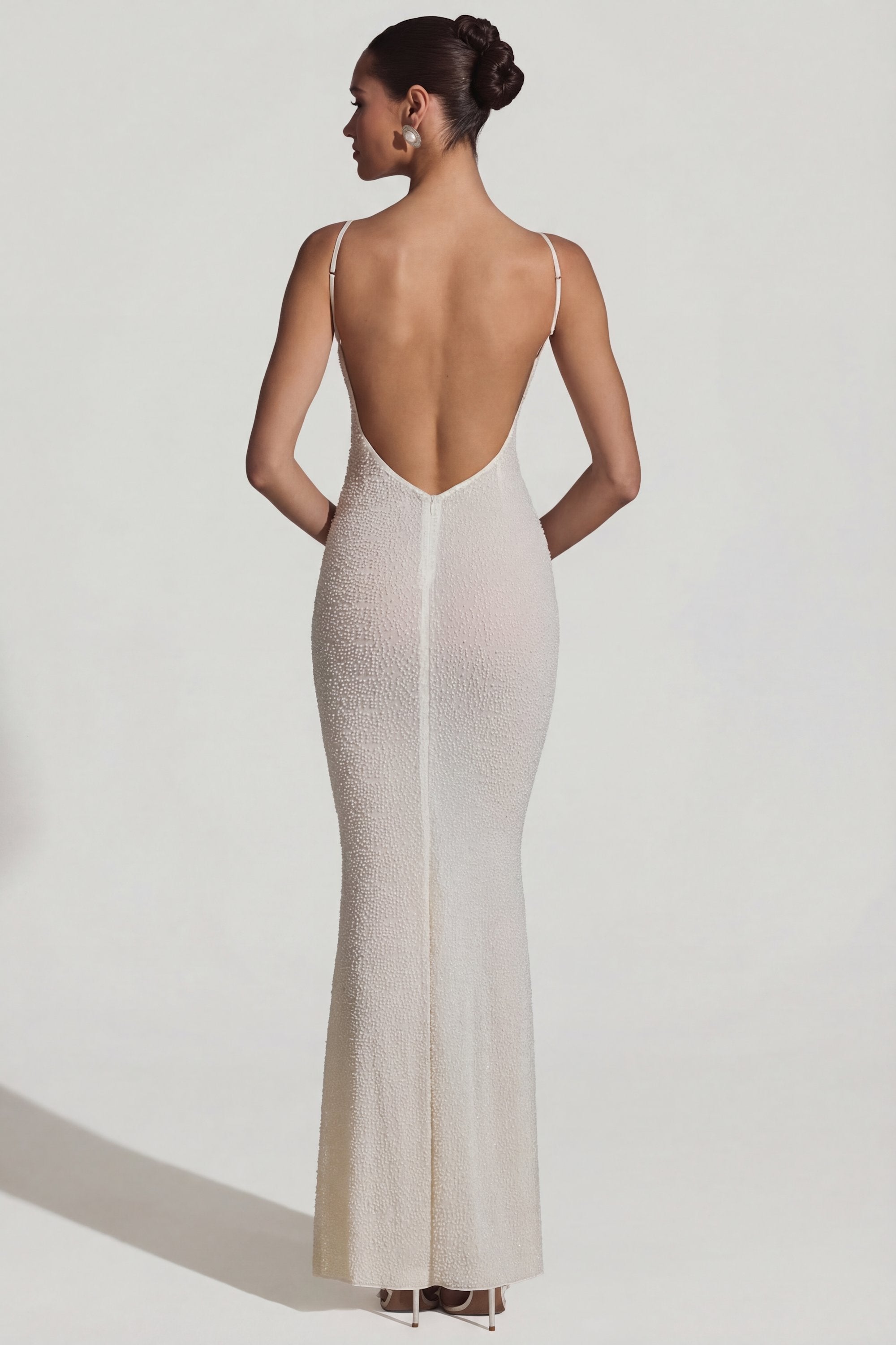 Embellished Backless Maxi Dress in White