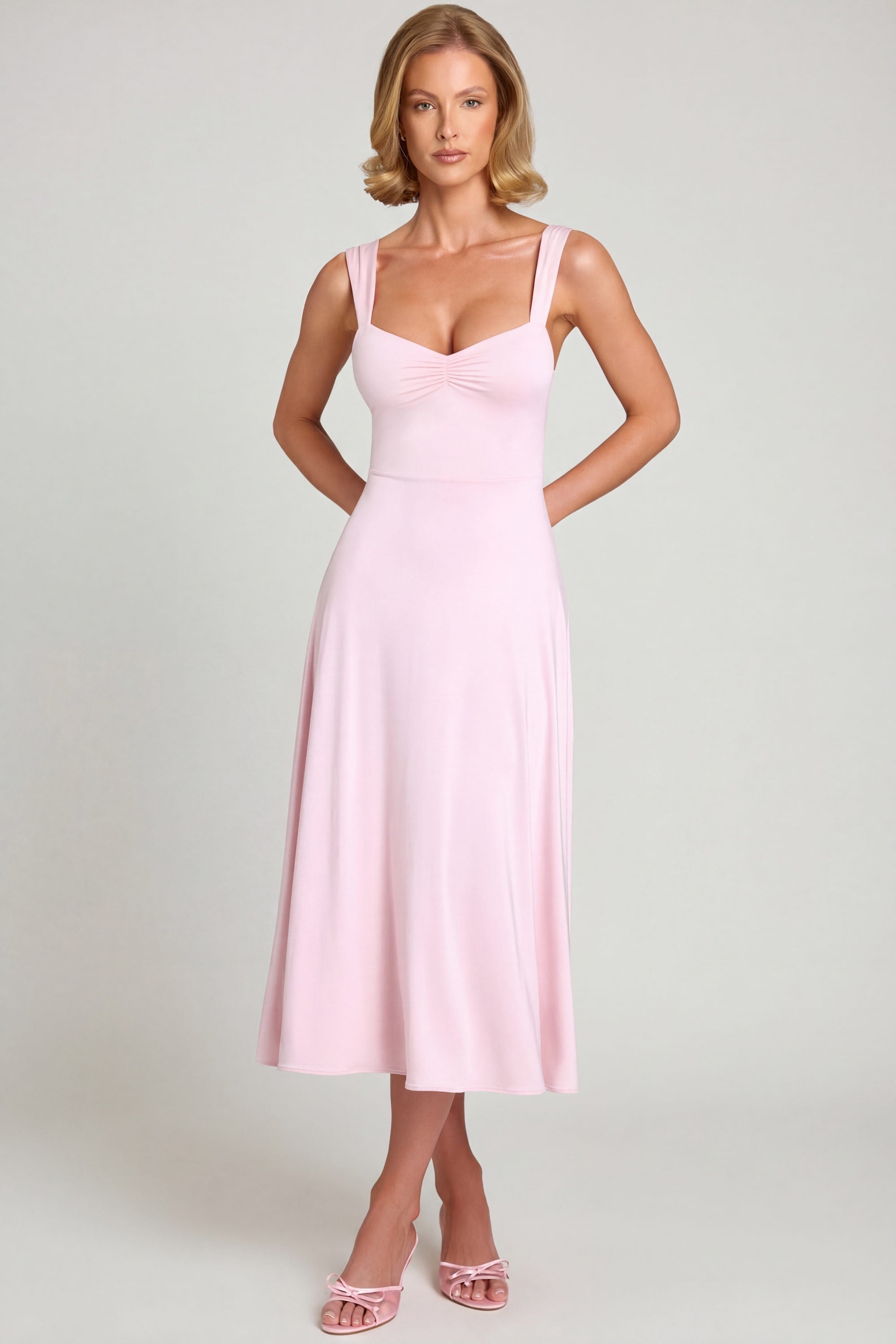 Sweetheart-Neck Ruched Midaxi Dress in Blush