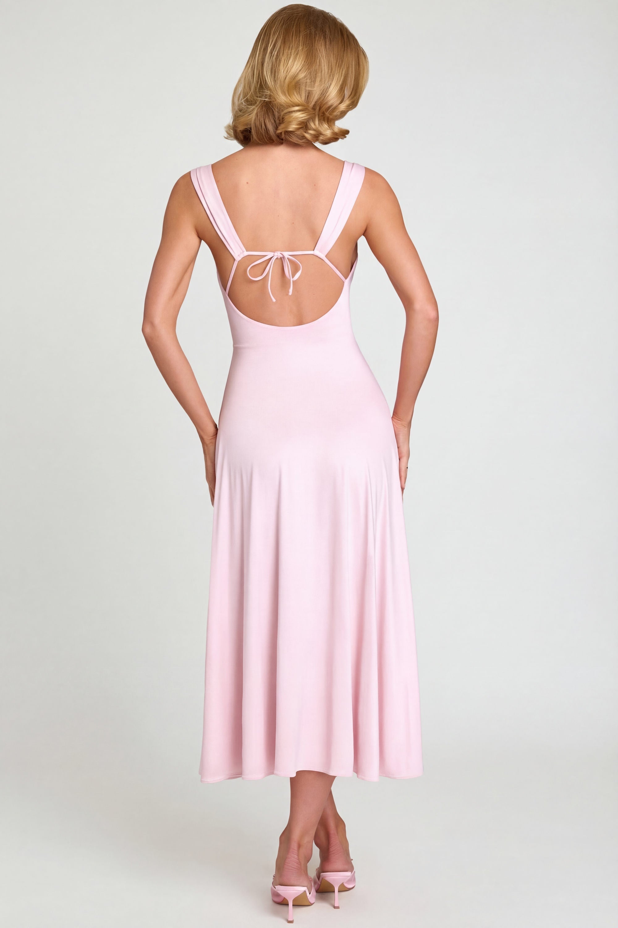 Sweetheart-Neck Ruched Midaxi Dress in Blush