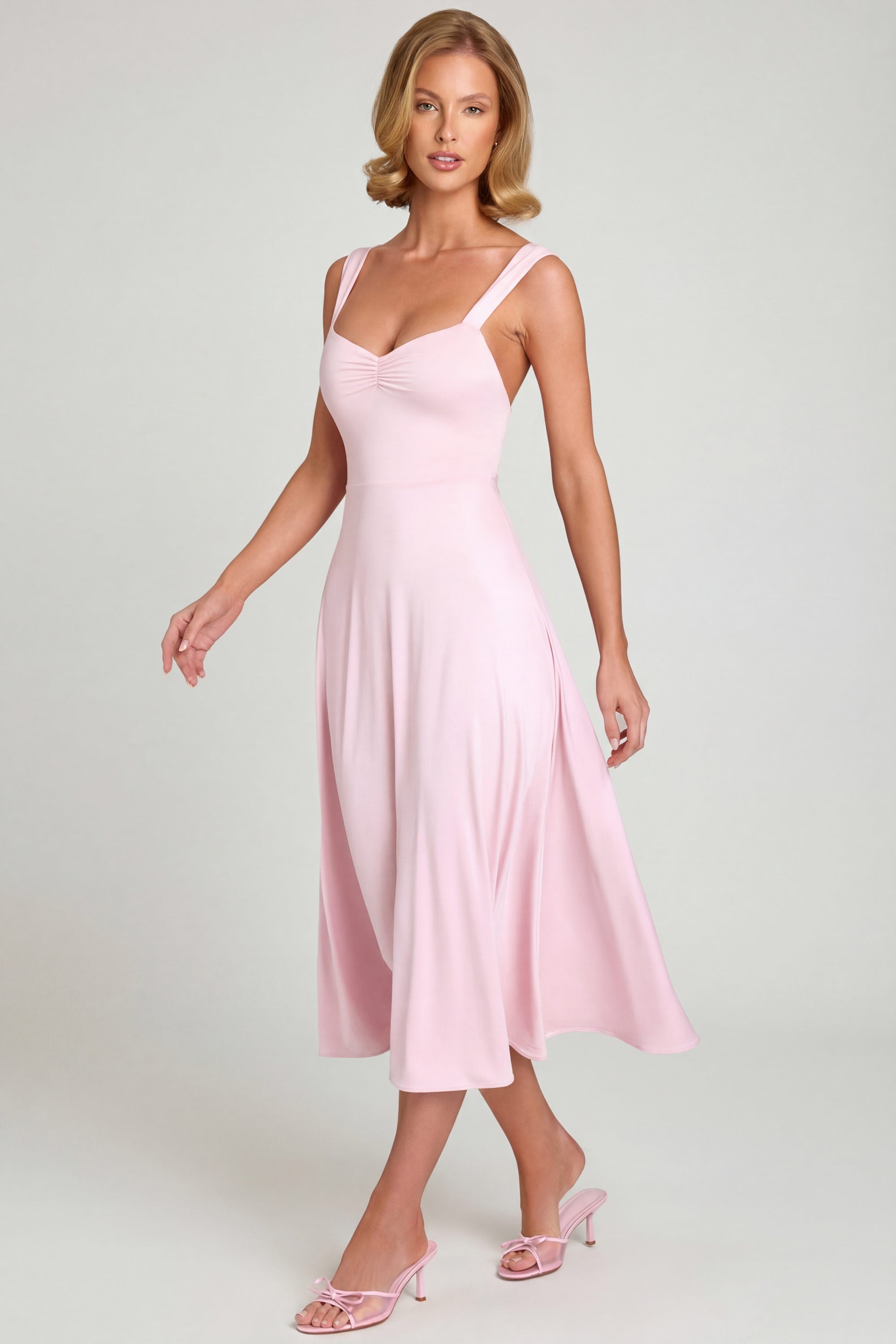 Sweetheart-Neck Ruched Midaxi Dress in Blush