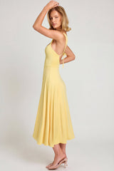 Sweetheart-Neck Ruched Midaxi Dress in Pastel Yellow