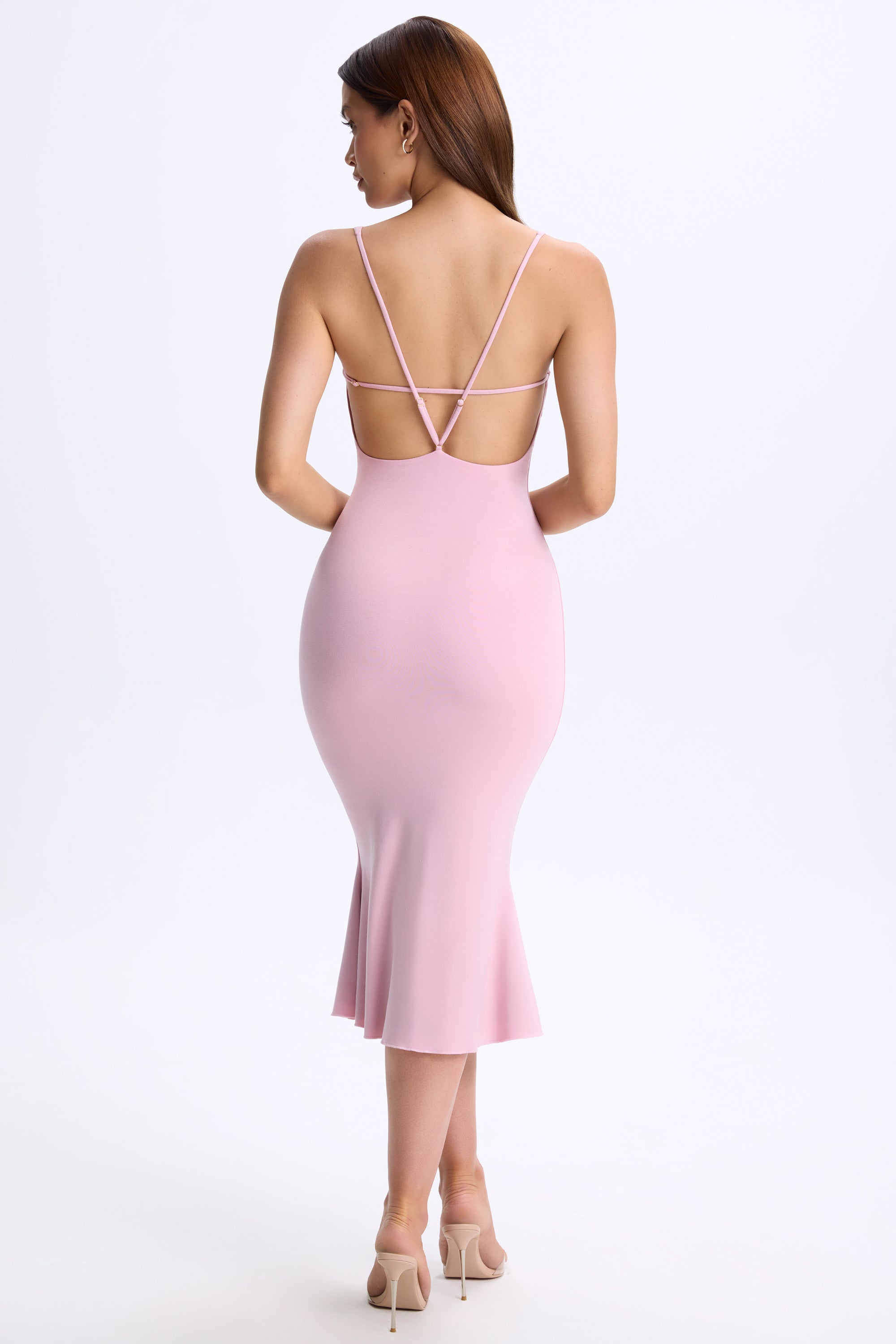 Modal Plunge Open-Back Midaxi Dress in Blush Pink