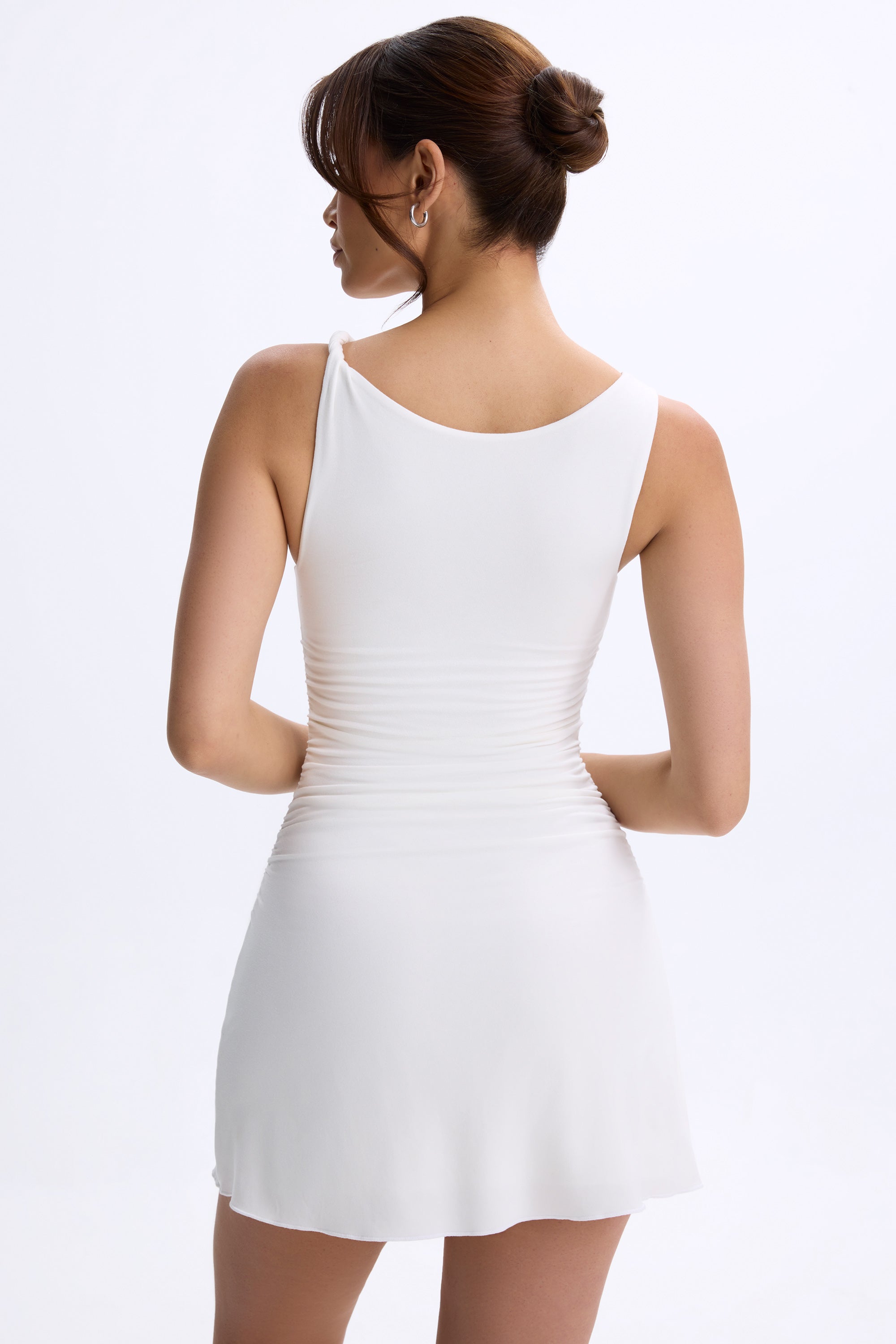 Modal Ruched A-Line Micro Mini Dress in White