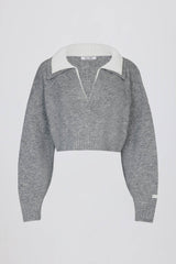 Soft Knit Layered Collar Cropped Jumper in Grey