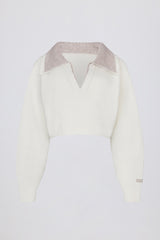 Soft Knit Layered Collar Cropped Jumper in Ivory