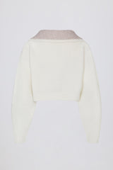 Soft Knit Layered Collar Cropped Jumper in Ivory