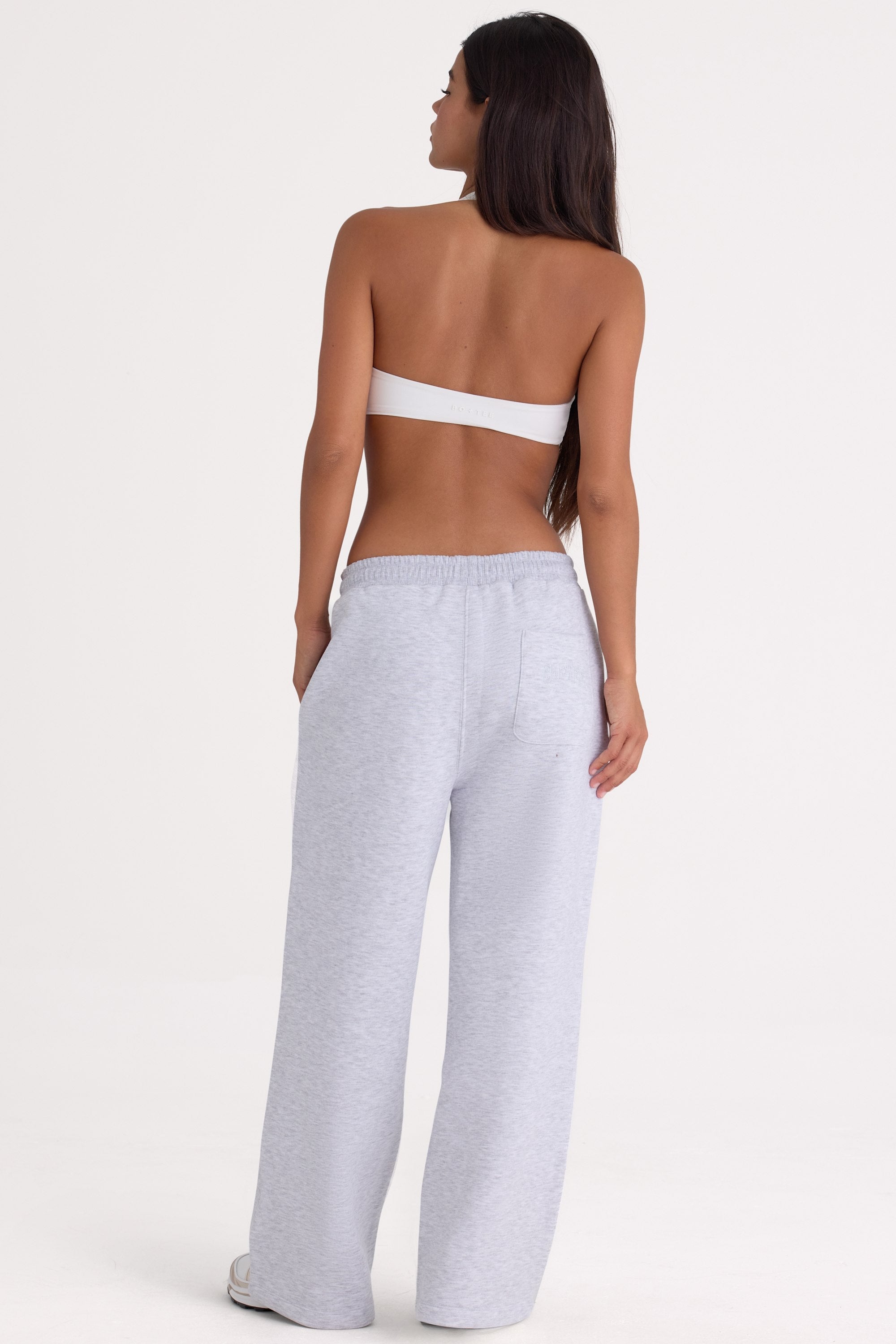 Brushed Jersey Wide-Leg Joggers in Grey Marl