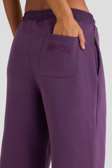 Brushed Jersey Wide-Leg Joggers in Plum