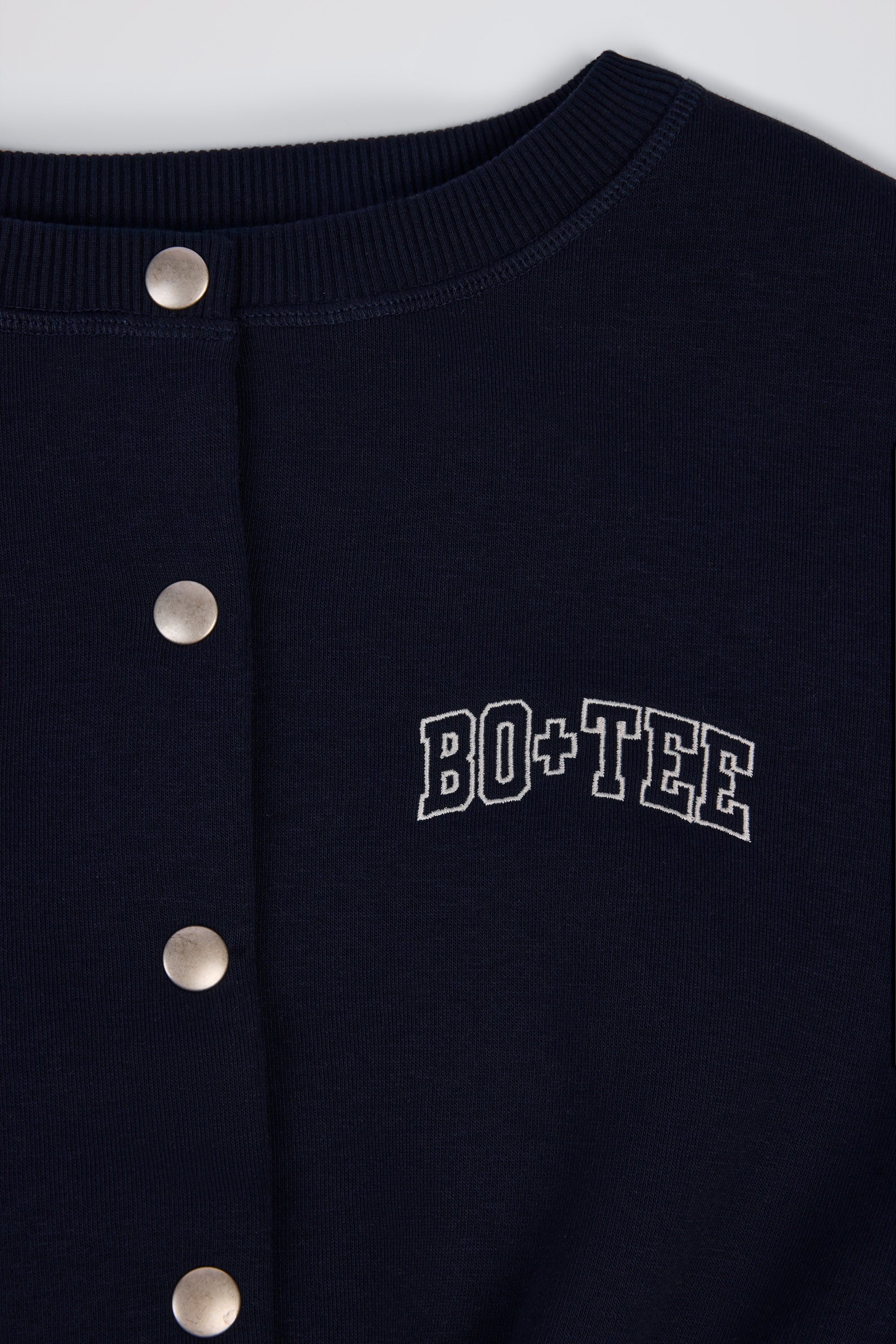 Brushed Jersey Button-Up Cropped Cardigan in Classic Navy