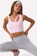 Seamless Soft Rib Asymmetric Sports Bra in Powder Pink