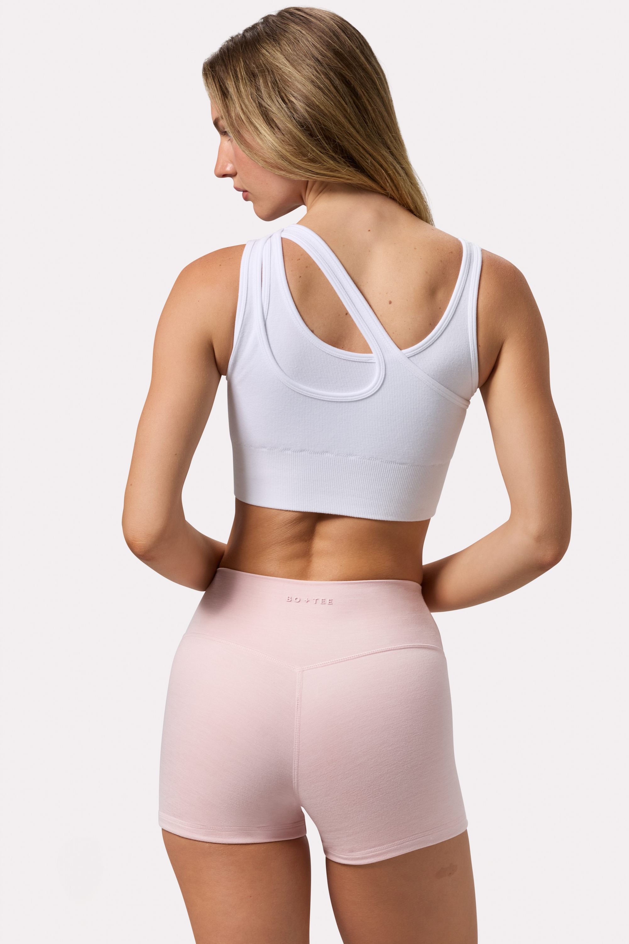 Seamless Soft Rib Asymmetric Sports Bra in White