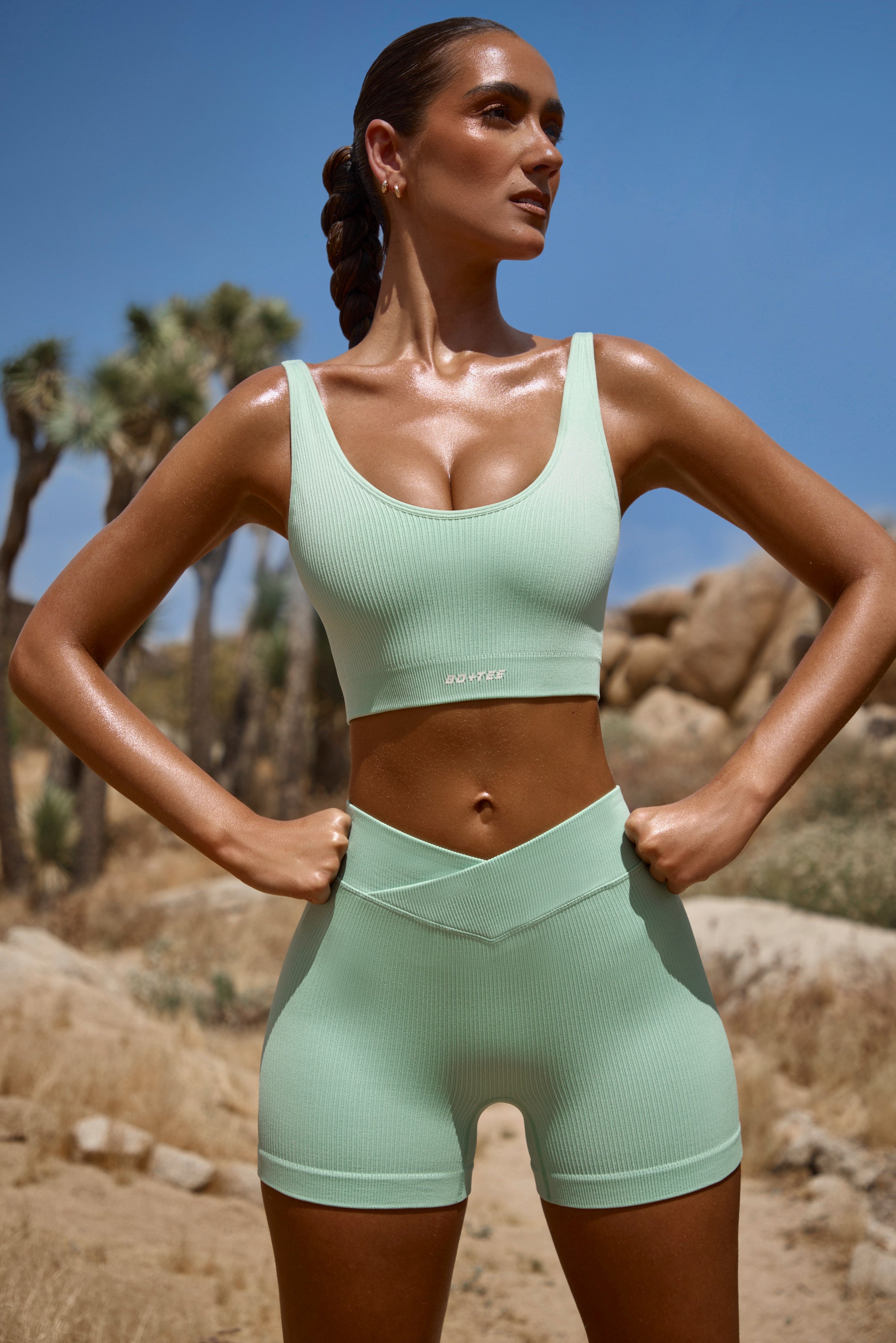 High Waist FlexiRib Mini Shorts in Green