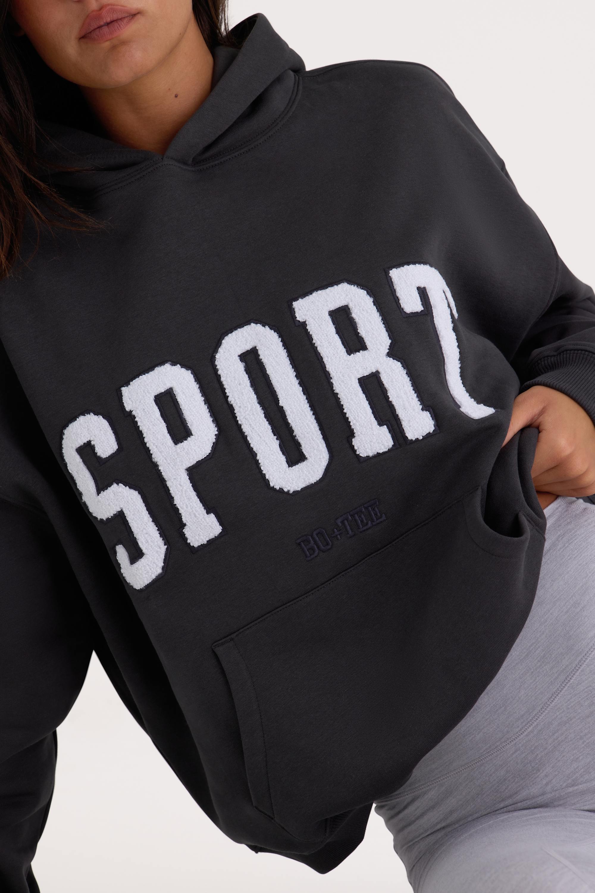 Soft Cotton Fleece Oversized Hoodie in Black