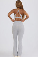 Soft Active V-Waist Flared Leggings in Grey