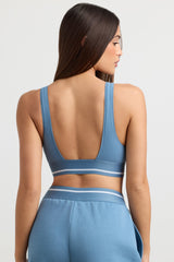 Stretch Cotton Jersey Plunge-Neck Crop Top in Steel Blue