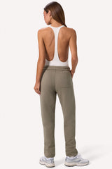 Cotton Fleece Mid-Rise Joggers in Khaki Green