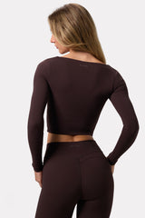 Soft Active Twist-Front Crop Top in Espresso