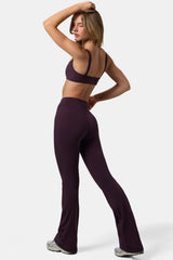 Soft Active Ruched Flared Trousers in Plum