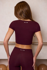 Soft Active Sweetheart-Neck Crop Top in Burgundy
