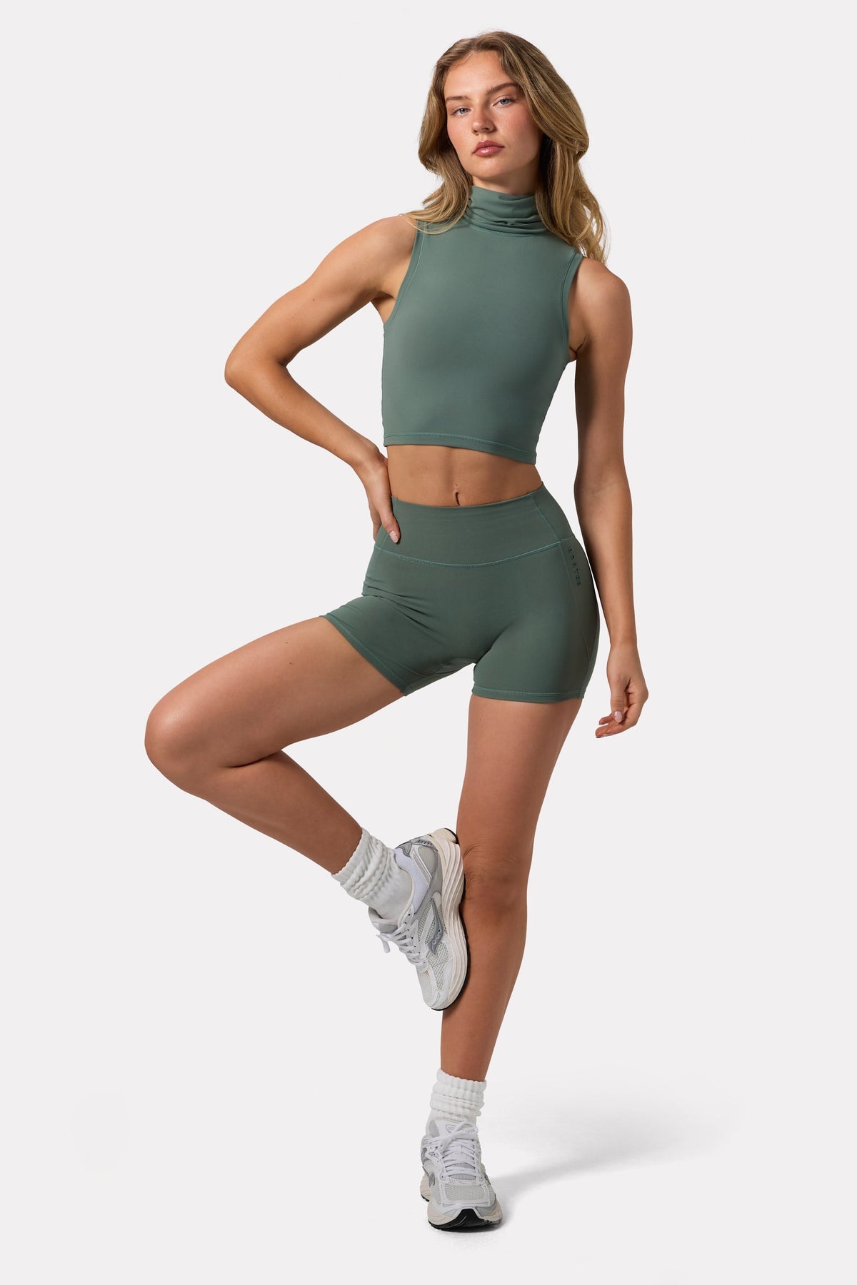 Soft Active High Waist Mini Shorts in Khaki