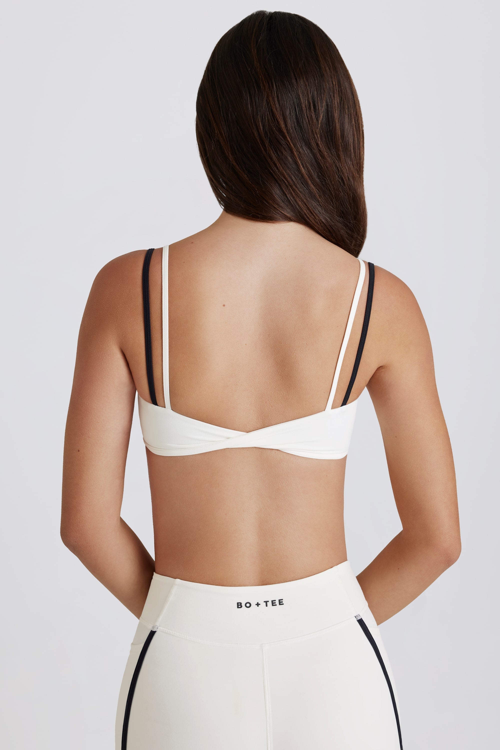 Soft Active Twist-Back Layered Sports Bra in Coconut