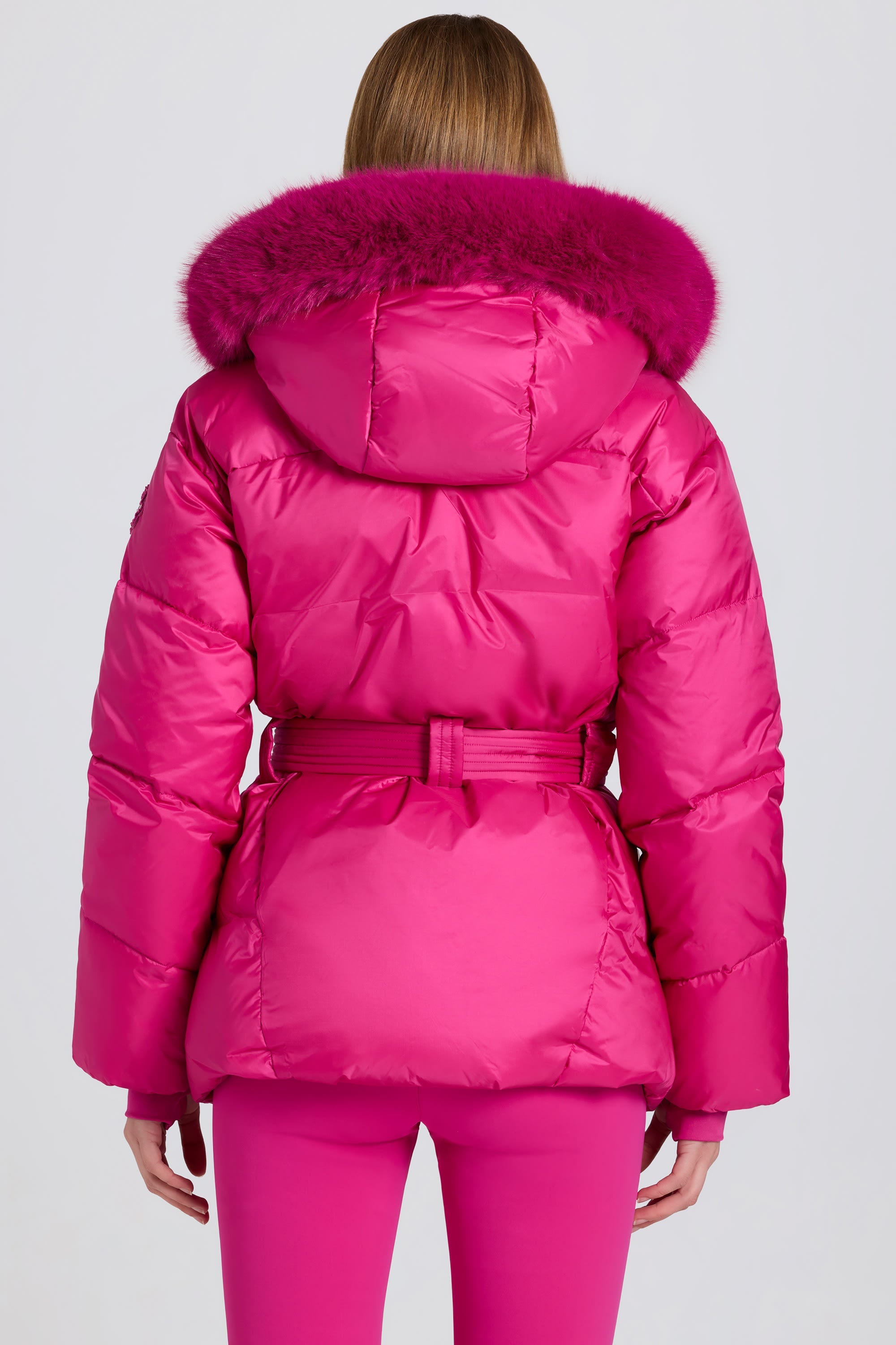 Waterproof Faux-Fur Hood Ski Jacket in Magenta Pink