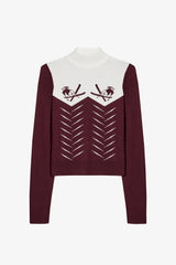 Knit Long-Sleeve Fitted Top in Burgundy