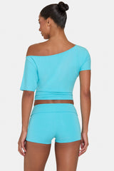 ButterCloud™ Slouchy Off-Shoulder Top in Aqua