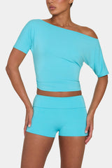 ButterCloud™ Slouchy Off-Shoulder Top in Aqua