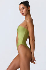 Bead-Embellished Cut-Out Bandeau Swimsuit in Pear Green
