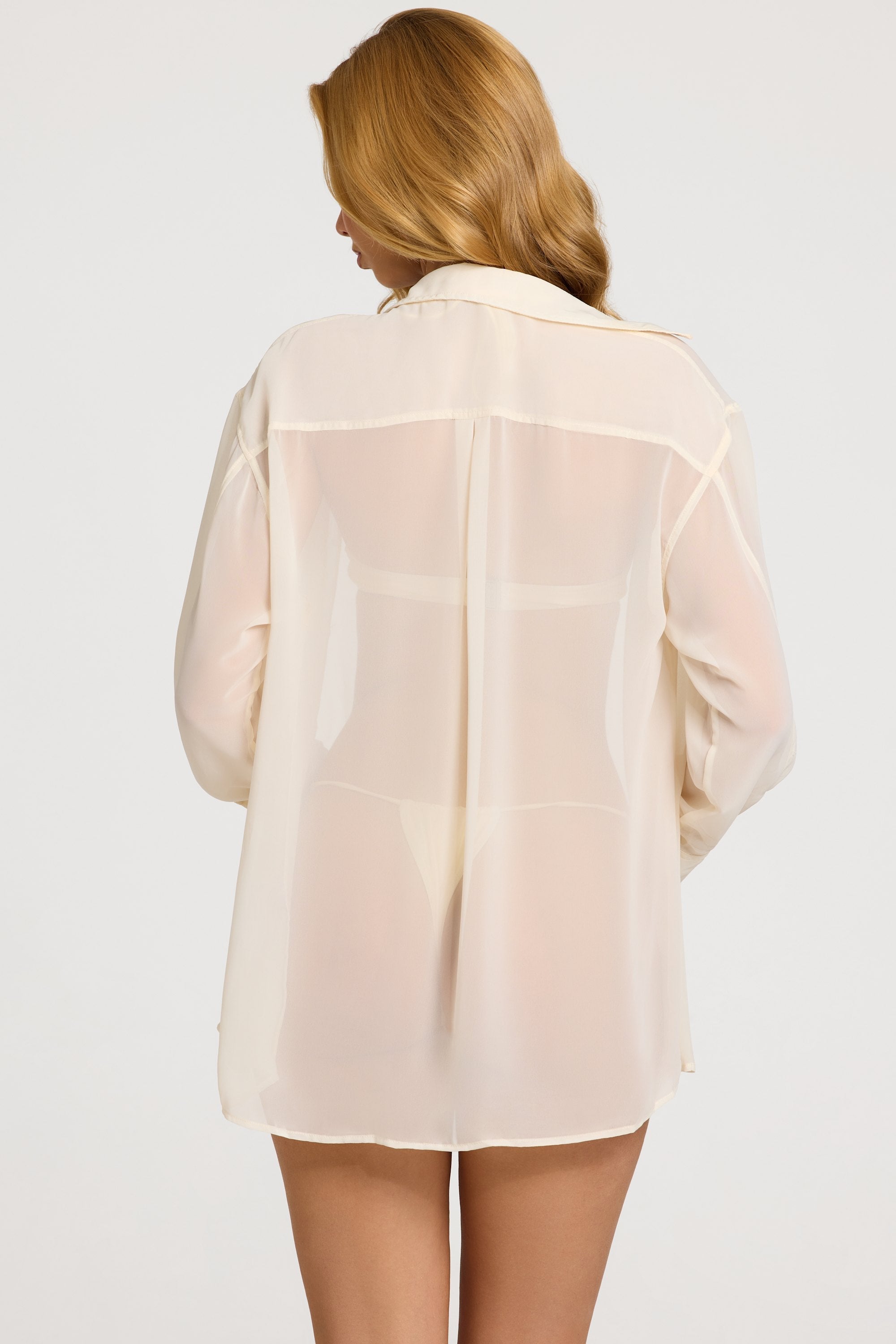 Pearl-Detail Oversized Shirt in Pearl White