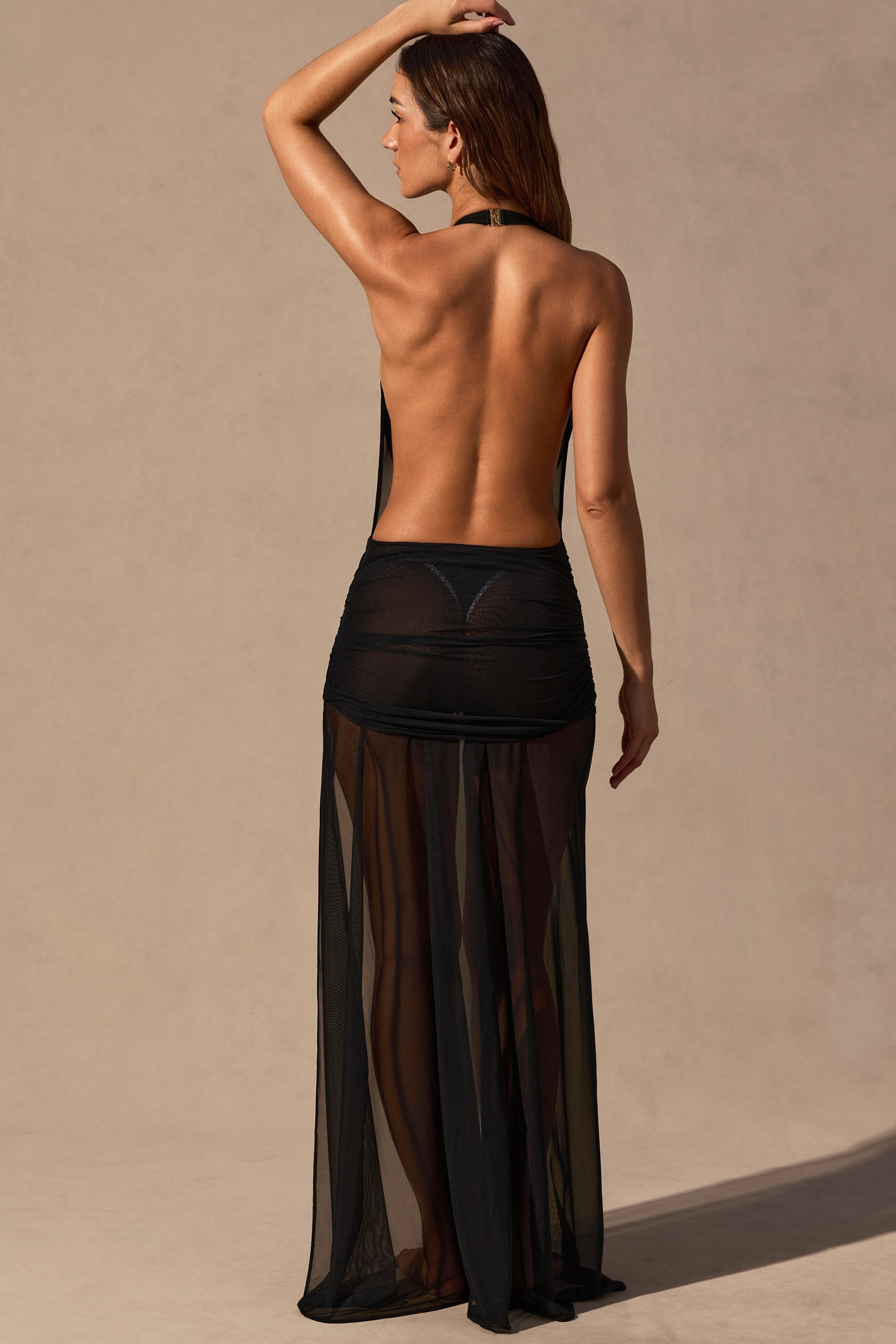 Cowl-Neck Plunge Maxi Dress in Black