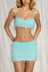 Fringed Bralette in Aqua Blue
